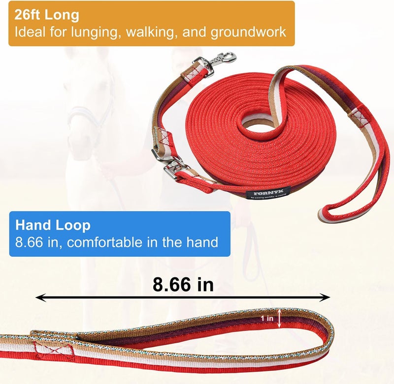 Fornyk Lunge Line for Horse, Premium Equine Lunge Line with Alloy Trigger Buckle and Dual Swivel Snaps for Accurate Equestrian Training, Competition and Daily Use, 26ft/8m (Red-White-Brown) - Image 3